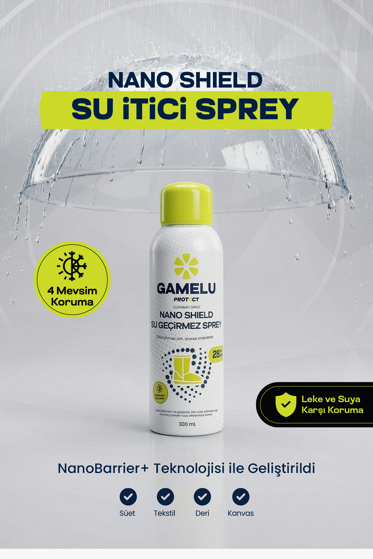 Nano Shield, Su İtici Sprey, Su Geçirmez Leke ve Kir Önleyici Sprey – 300 ML