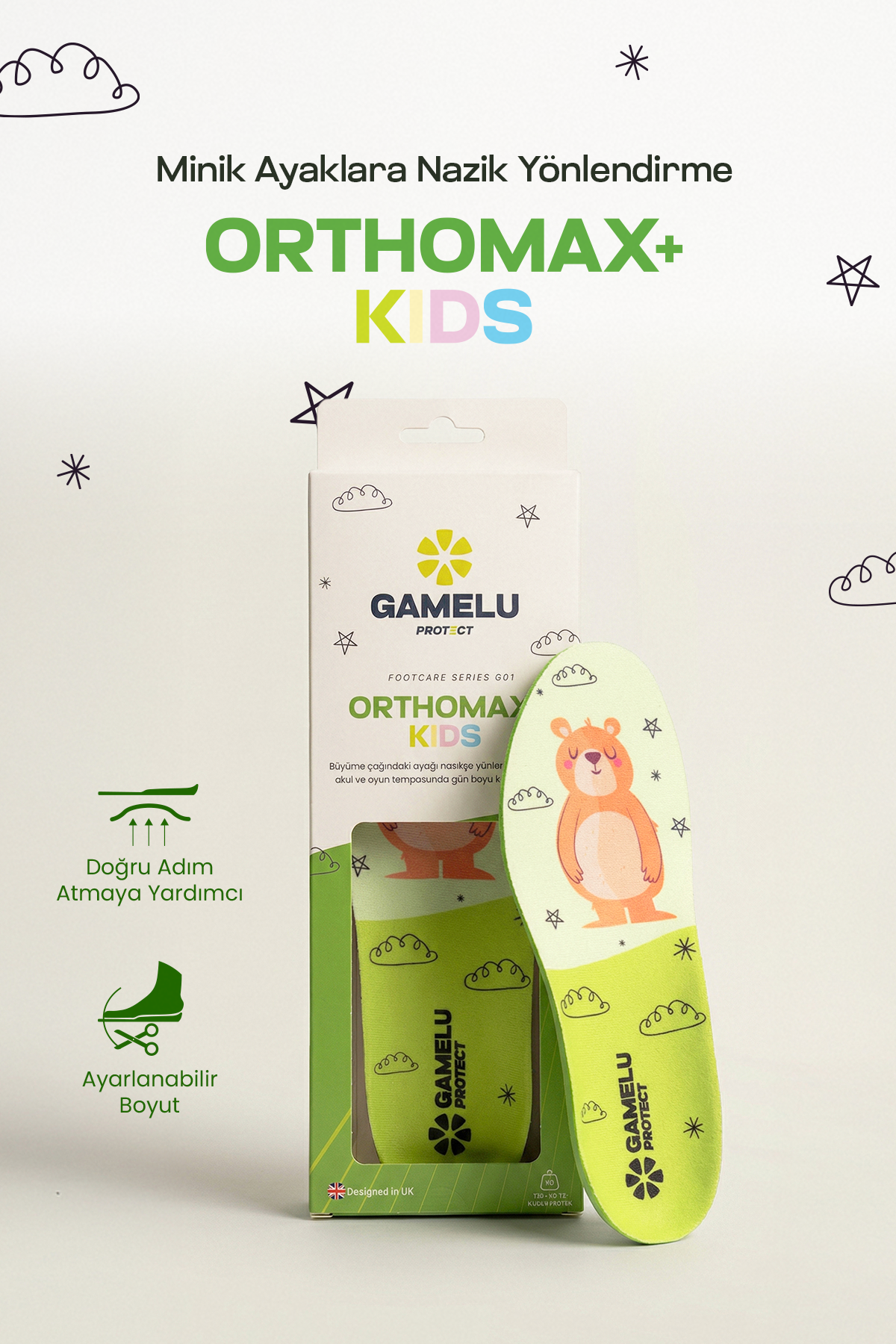 OrthoMax+ Kids Ortopedik Tabanlık-Çocuk İçe Basma Ve Düz Taban Için Ayakkabı Tabanlığı- Jel,Silikon Tabanlık Unisex