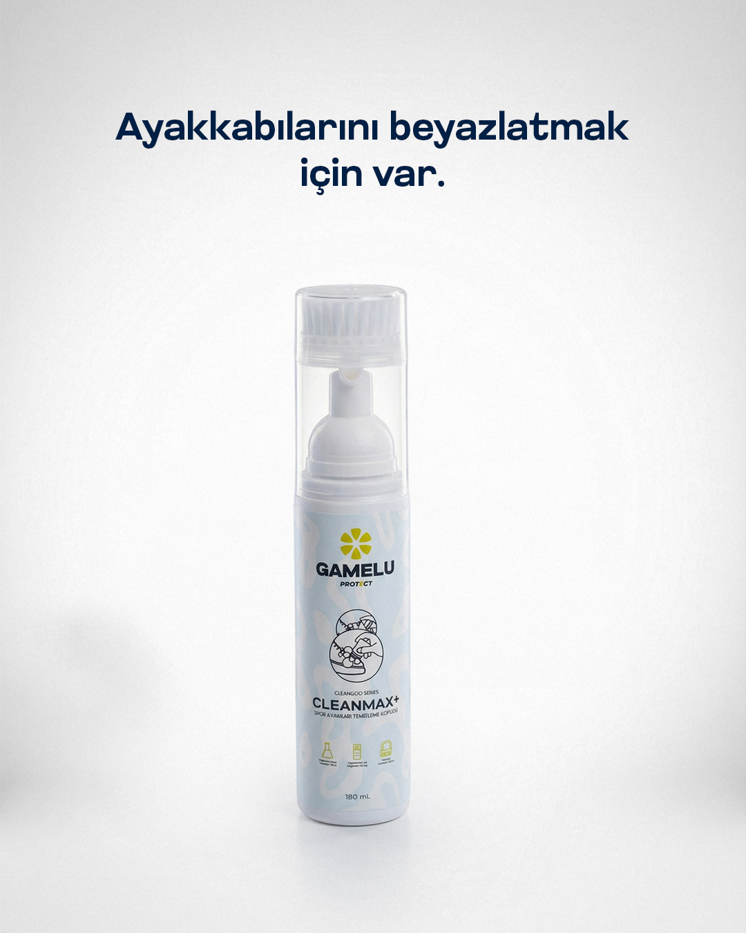 CleanMax+ Spor- Beyaz Ayakkabı Temizleme Köpüğü Fırçalı Kit 180ML