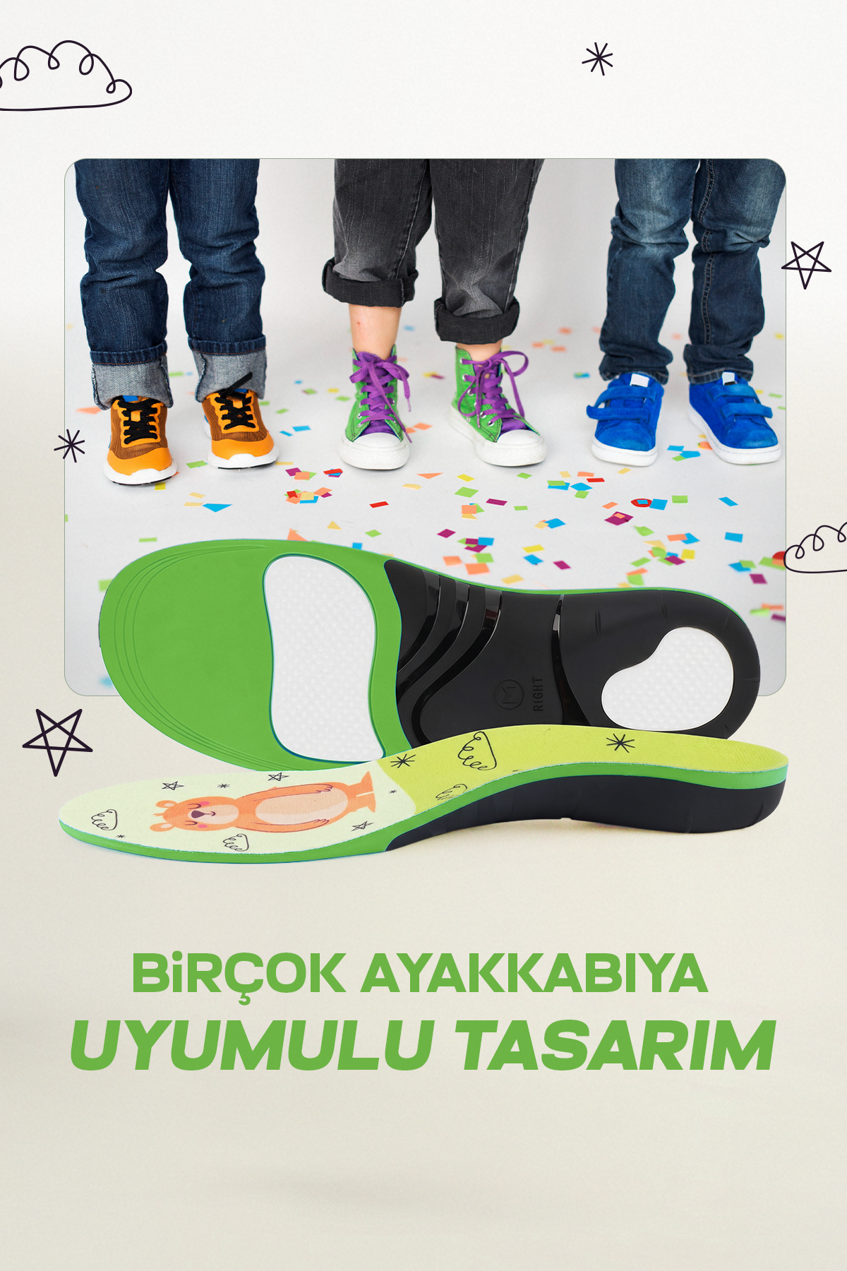 OrthoMax+ Kids Ortopedik Tabanlık-Çocuk İçe Basma Ve Düz Taban Için Ayakkabı Tabanlığı- Jel,Silikon Tabanlık Unisex